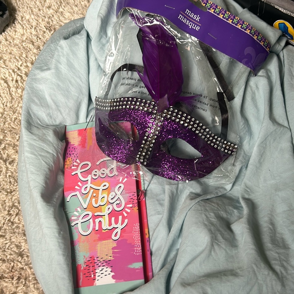 BUNDLE purple party face mask & “Good vibes only” note journal
